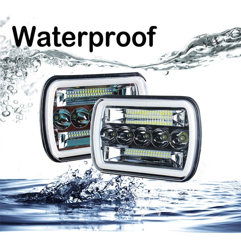 AMUNIESUN Super Bright Pair 7x6 5x7 Headlights 6052 6054 H5054 H6054 Hi/Low Sealed Beam White/Amber Halo Compatible With Ford E250 E350 E450 E150 F550 F600 F650 F700 F750 GMC Savana Chevy Express - Image 4